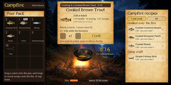 Cooking four brown trout: the countdown on the pan